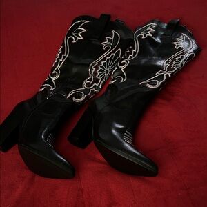 Black Embroidered Western Boots
